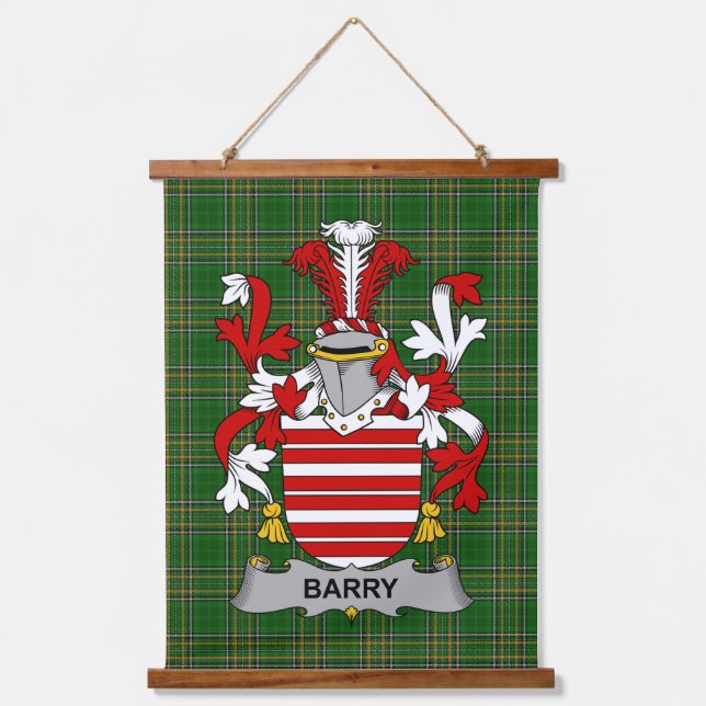 Irisches Barry-Wappen Familienwappen Wandteppich Mit Holzrahmen (Vorderseite)