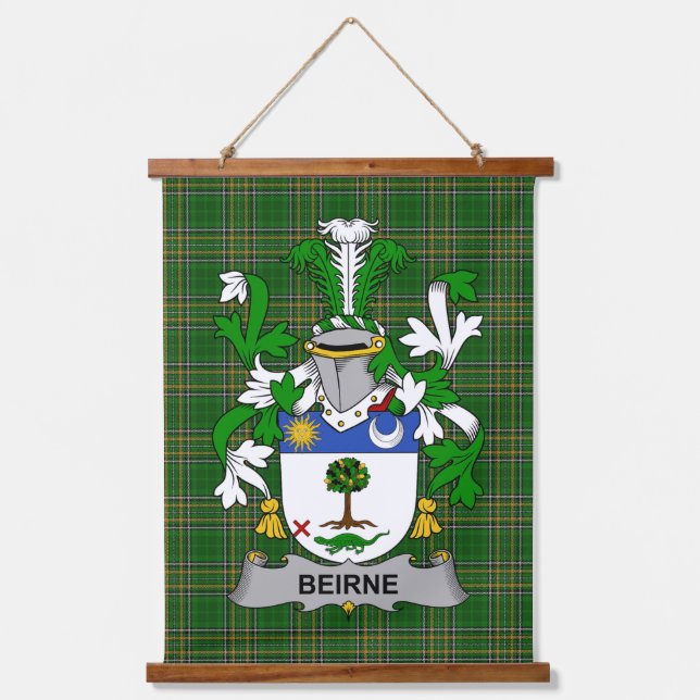 Irisches Beirne oder O_Beirne Wappen Familienwappe Wandteppich Mit Holzrahmen (Vorderseite)