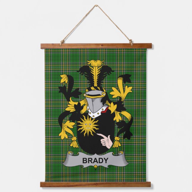 Irisches Brady oder McBrady Wappen Familienwappen Wandteppich Mit Holzrahmen (Vorderseite)