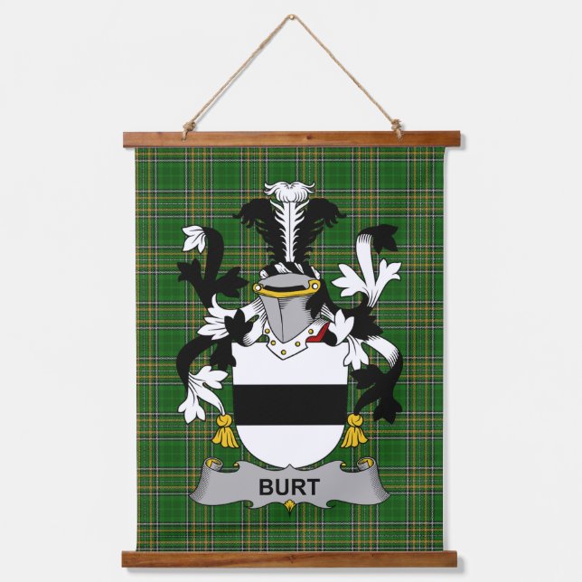 Irisches Burt oder Birt Wappen Familienwappen Wandteppich Mit Holzrahmen (Vorderseite)