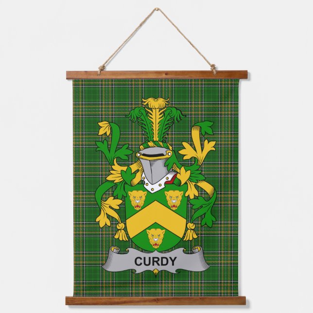 Irisches Curdy oder McCurdy Wappen Familienwappen Wandteppich Mit Holzrahmen (Vorderseite)