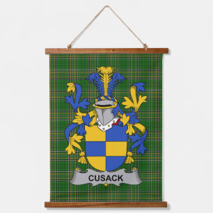 Irisches Cusack-Wappen Familienwappen Wandteppich Mit Holzrahmen