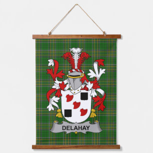 Irisches Delahay-Wappen Familienwappen Wandteppich Mit Holzrahmen
