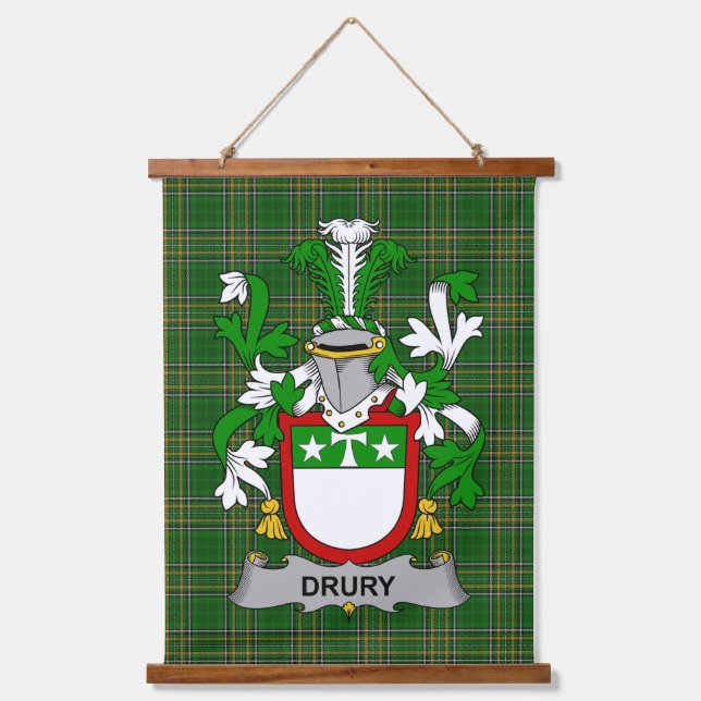Irisches Drury oder McDrury Wappen Familienwappen Wandteppich Mit Holzrahmen (Vorderseite)