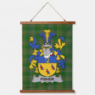 Irisches Fisher-Wappen Familienwappen Wandteppich Mit Holzrahmen