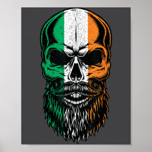 Irisches Flagge Bärtiger Totenkopf Kopf St. Patric Poster