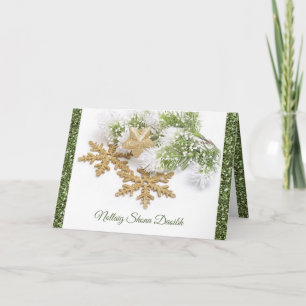 Irisches Gälisches Weihnachten, goldene Schneefloc Feiertagskarte