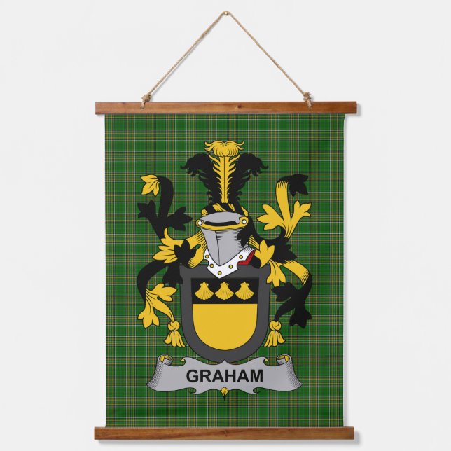 Irisches Graham oder Grahan Wappen Familienwappen Wandteppich Mit Holzrahmen (Vorderseite)