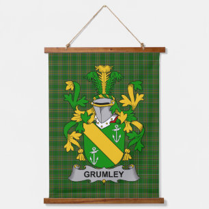 Irisches Grumley-Wappen Familienwappen Wandteppich Mit Holzrahmen