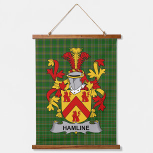 Irisches Hamline-Wappen Familienwappen Wandteppich Mit Holzrahmen