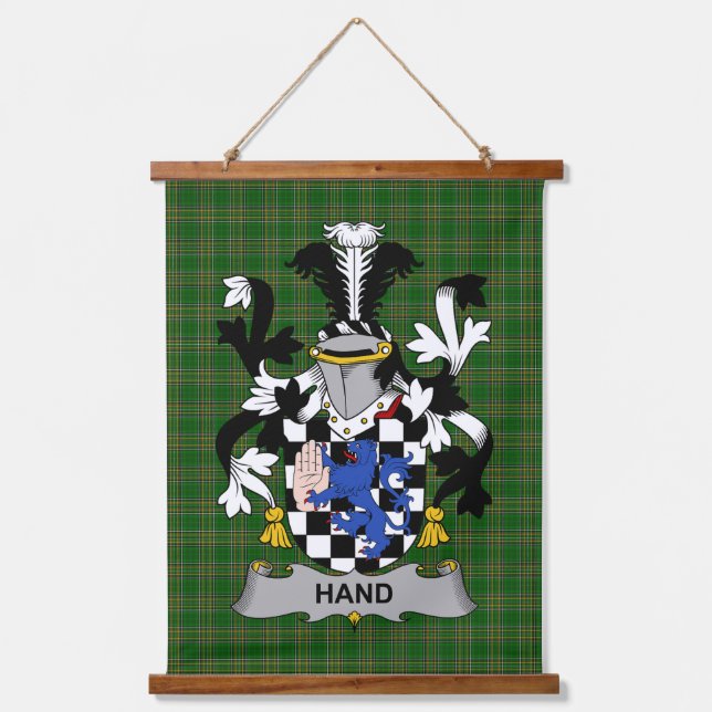 Irisches Hand- oder McClave-Wappen Familienwappen Wandteppich Mit Holzrahmen (Vorderseite)