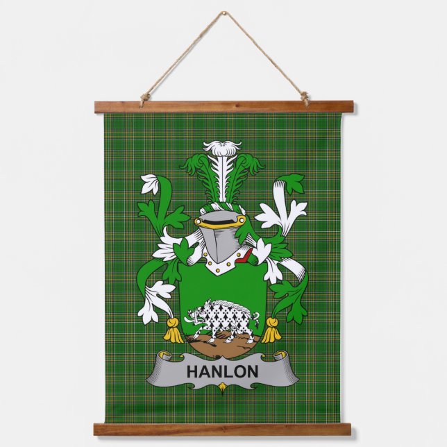 Irisches Hanlon oder O_Hanlon Wappen Familienwappe Wandteppich Mit Holzrahmen (Vorderseite)