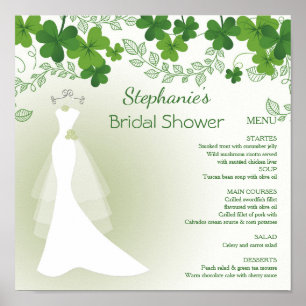 irisches Kleeblatt, Kleid, Brause Shower-Menü Poster