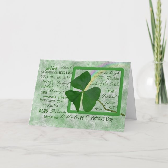 Irisches Kleeblatt mit Regenbogen für St. Patrick' Karte (Vorderseite)