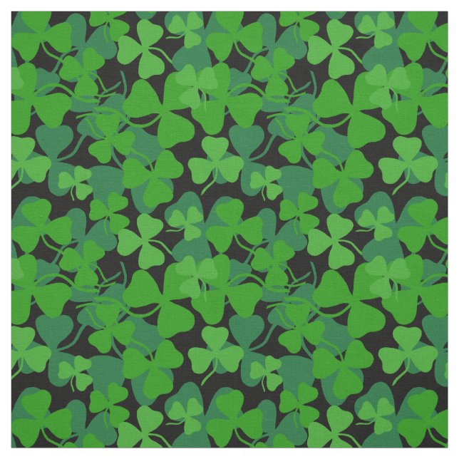 Irisches Kleeblatt, schwarz, grüner Stoffdruck Stoff (Muster)