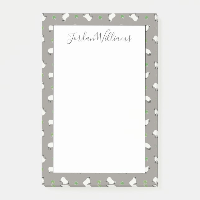 Irisches Kleeblatt-und Schaf-Muster Post-it Klebezettel (Vorderseite)