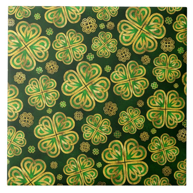 Irisches Kleeblatt Vierblatt Lucky Clover Pattern Fliese (Vorderseite)
