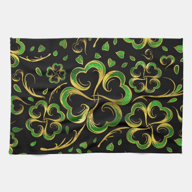 Irisches Kleeblatt Vierblatt Lucky Clover Pattern Geschirrtuch (Horizontal)