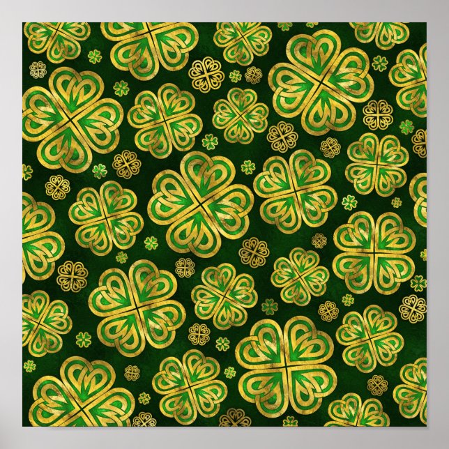 Irisches Kleeblatt Vierblättriges Lucky Clover Pat Poster (Vorne)