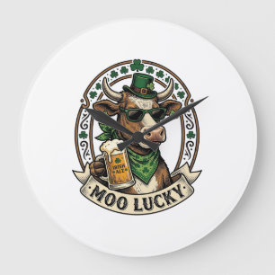 Irisches Kuh-Shirt Vintage St. Patrick Bier Design Große Wanduhr