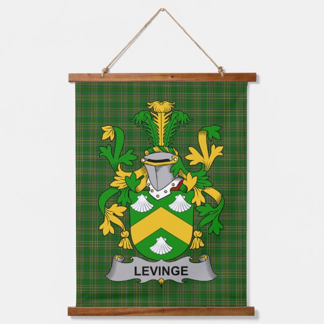 Irisches Levinge oder Levens Wappen Familienwappen Wandteppich Mit Holzrahmen (Vorderseite)