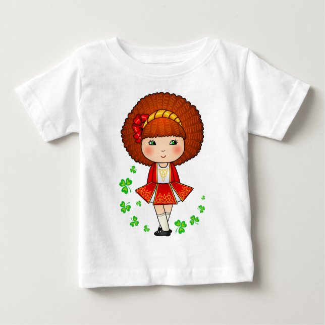 Irisches Mädchen in rotem Kleid mit Kleeblättern Baby T-shirt (Vorderseite)