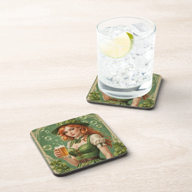 Irisches Mädchen mit Bier Getränkeuntersetzer (Rechte Seite)