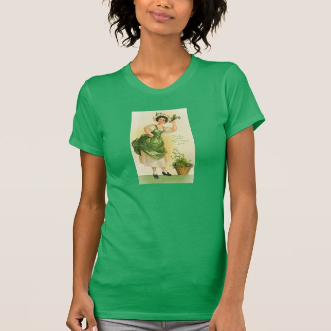 Irisches Mädchen mit Kleeblättern T-Shirt (Vorderseite)