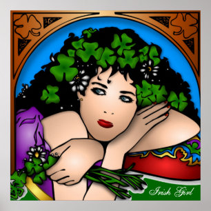 Irisches Mädchen mit Shamrocks im Haar St. Patty's Poster