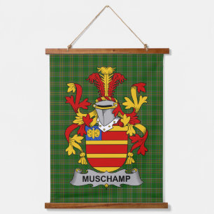 Irisches Muschamp-Wappen Familienwappen Wandteppich Mit Holzrahmen