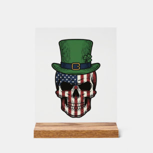Irisches patriotisches Totenkopf-Vintage-Stickerei Acrylschild