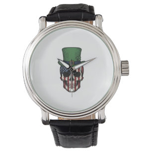 Irisches patriotisches Totenkopf-Vintage-Stickerei Armbanduhr