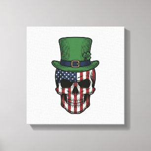 Irisches patriotisches Totenkopf-Vintage-Stickerei Leinwanddruck
