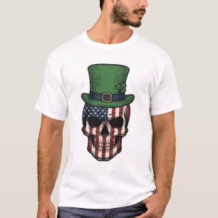 Irisches patriotisches Totenkopf-Vintage-Stickerei T-Shirt