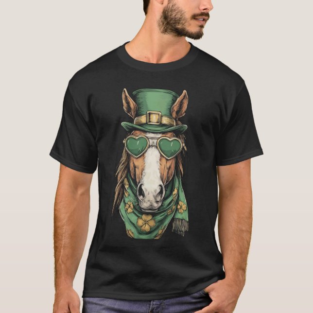 Irisches Pferd mit Herz Sonnenbrille Kleeblätter S T-Shirt (Vorderseite)