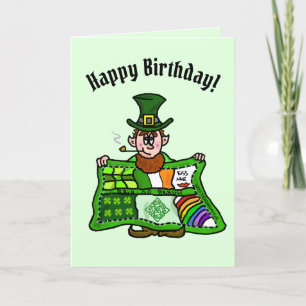 Irisches Quilt- und Leprechaun-Geburtstagskarte Feiertagskarte