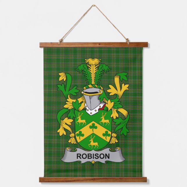 Irisches Robison- oder Robinson-Wappen Familienwap Wandteppich Mit Holzrahmen (Vorderseite)