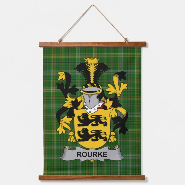 Irisches Rourke oder O_Rourke Wappen Familienwappe Wandteppich Mit Holzrahmen (Vorderseite)