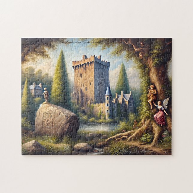 Irisches Schloss mit versteckten Feen Historisches Puzzle (Horizontal)