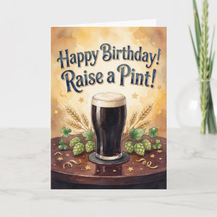 Irisches Stout-Bier-Pint 1950er Aquarell-Geburtsta Karte