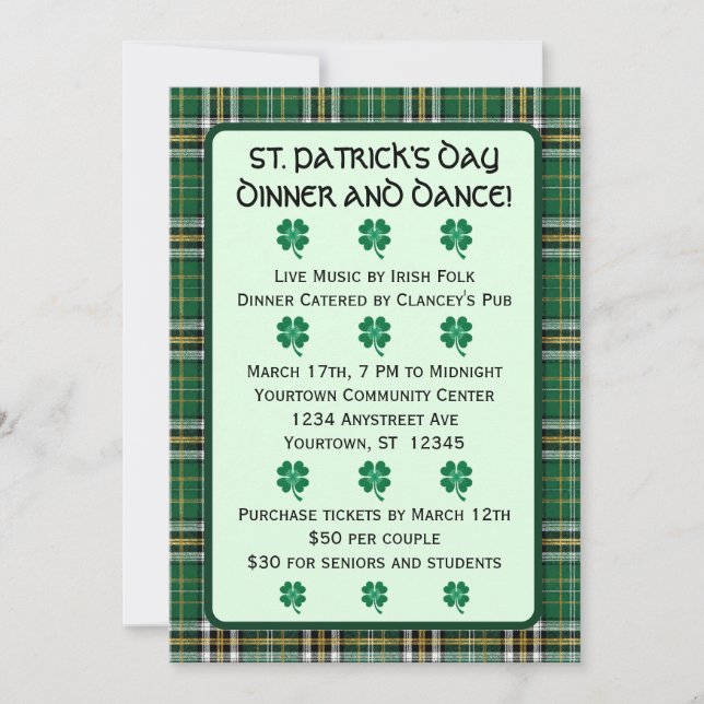 Irisches Tartan St. Patrick's Day Einladung (Vorderseite)
