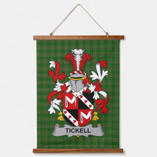 Irisches Tickell-Wappen Familienwappen Wandteppich Mit Holzrahmen