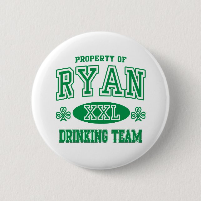 Irisches trinkendes Team Ryans Button (Vorderseite)