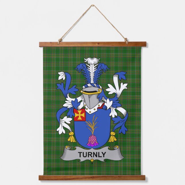 Irisches Turnly- oder Turnley-Wappen Familienwappe Wandteppich Mit Holzrahmen (Vorderseite)