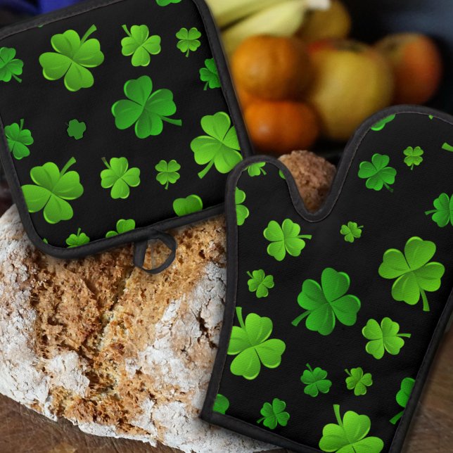 Irisches vierblättriges Muster Ofenhandschuh & Topflappen-Set (Von Creator hochgeladen)