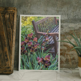 Irises Blooms und Garden Park Bench Floral Fotodruck