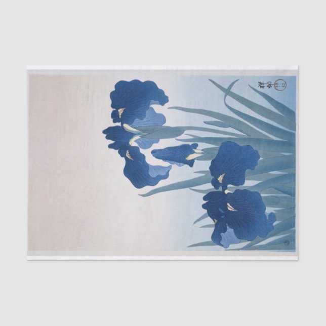 Irises (Dark Blue) von Ohara Koson Seidenpapier (Vorderseite)