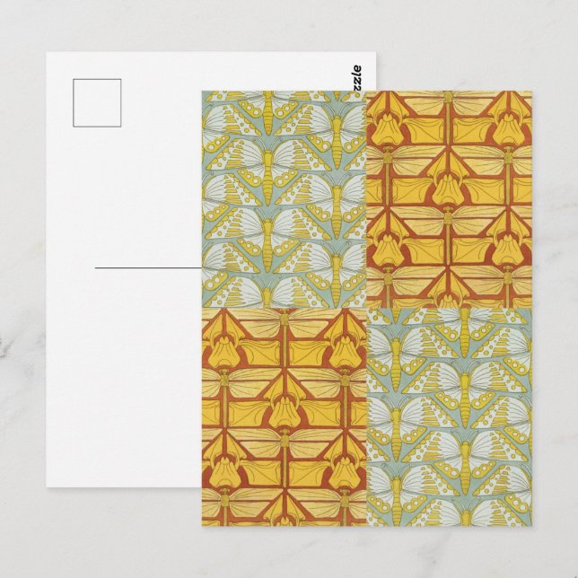 Irises Dragonflies Butterflies Art Nouveau Postkarte (Vorne/Hinten)