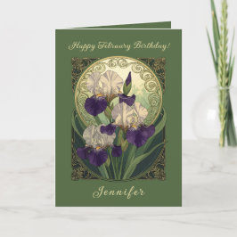 Irises February Birthday Flowers Art Nouveau Style Karte