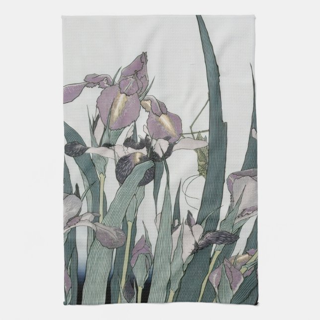 Irises & Grasshopper, Katsushika Hokusai Geschirrtuch (Vertikal)
